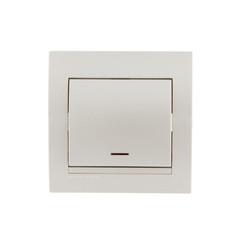 Выключатель 1-кл. СП Дери 10А с подсветкой жемчуж./бел. метал. LEZARD 702-3030-111