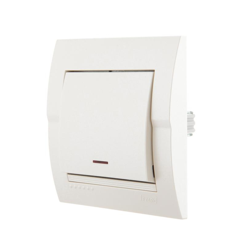 Выключатель 1-кл. СП Дери 10А с подсветкой жемчуж./бел. метал. LEZARD 702-3030-111