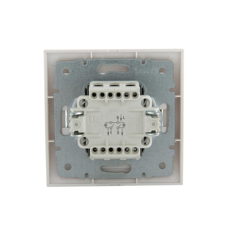 Выключатель 2-кл. СП Дери 10А с подсветкой жемчуж./бел. метал. LEZARD 702-3030-112