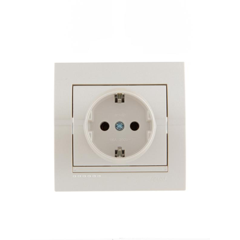 Розетка 1-м СП Дери 16А IP20 с заземл. керамика жемчуж./бел. метал. LEZARD 702-3030-122
