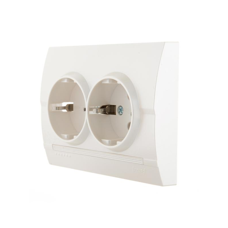 Розетка 2-м СП Дери 16А IP20 с заземл. керамика жемчуж./бел. метал. LEZARD 702-3030-127