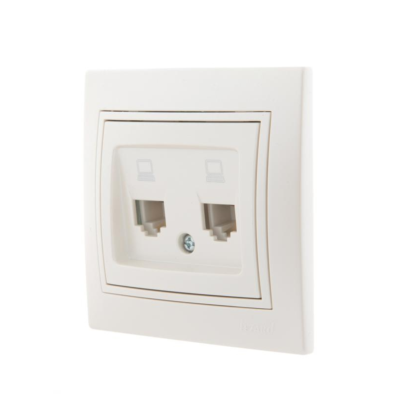 Розетка компьютерная RJ45 2-м СП Мира 16А IP20 со вставкой жемчуж./бел. перламутр. LEZARD 701-3030-141