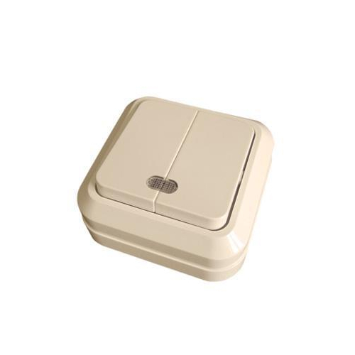 Выключатель 2-кл. ОП 10А IP20 с подсветкой крем. Makel 45223