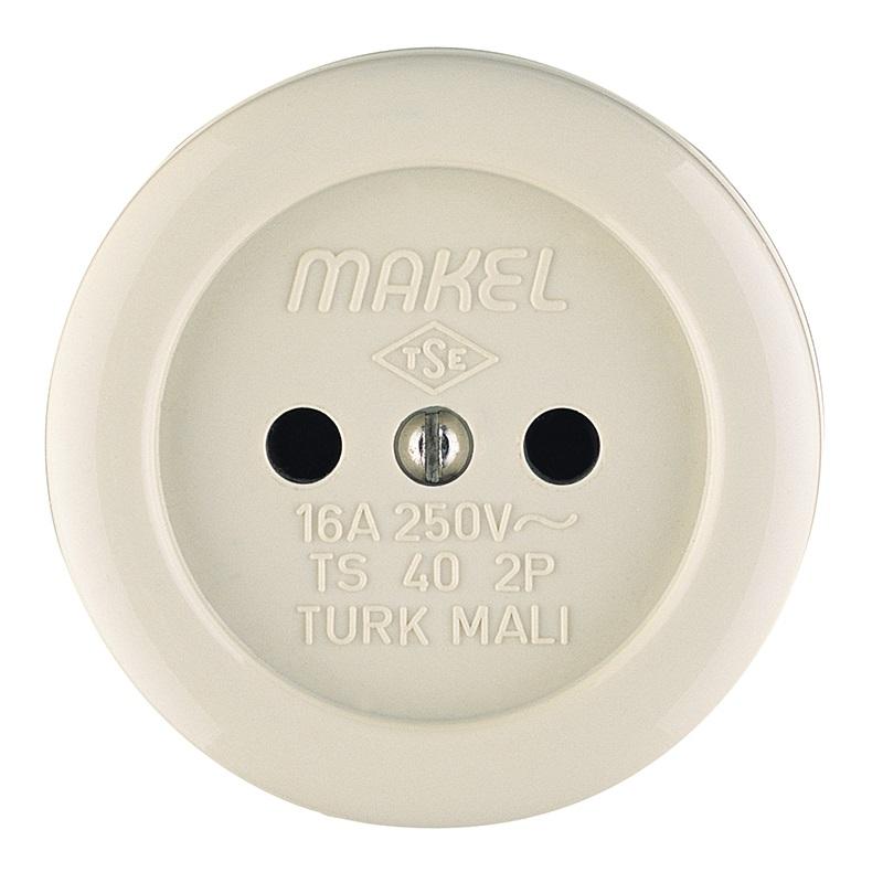 Розетка 1-м ОП 16А IP20 круглая без заземл. бел. Makel 16012