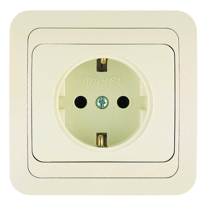 Розетка 1-м СП Mimoza 16А IP20 с заземл. крем./крем. Makel 25008