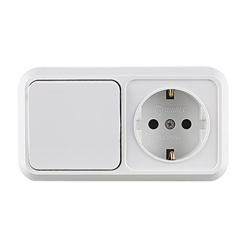 Блок ОП розетка 1-м IP20 с заземл.+выключатель 1-кл. Makel 451A1