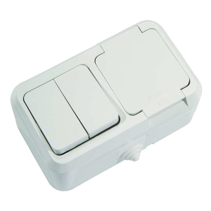 Блок ОП IP44 бел. (2кл. выкл.+роз/крыш) Makel 18351