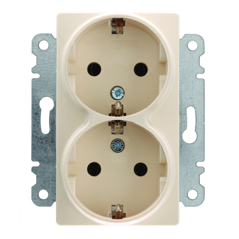 Механизм розетки 2-м СП Lillium 10А с заземл. крем. Makel 30010082