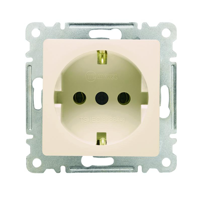 Механизм розетки 1-м СП Lillium 10А с заземл. крем. Makel 30010028