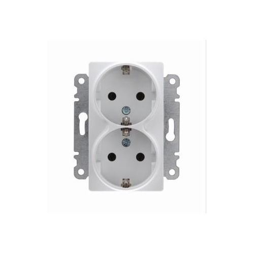Механизм розетки 2-м СП Lillium 10А с заземл. бел. Makel 30001082