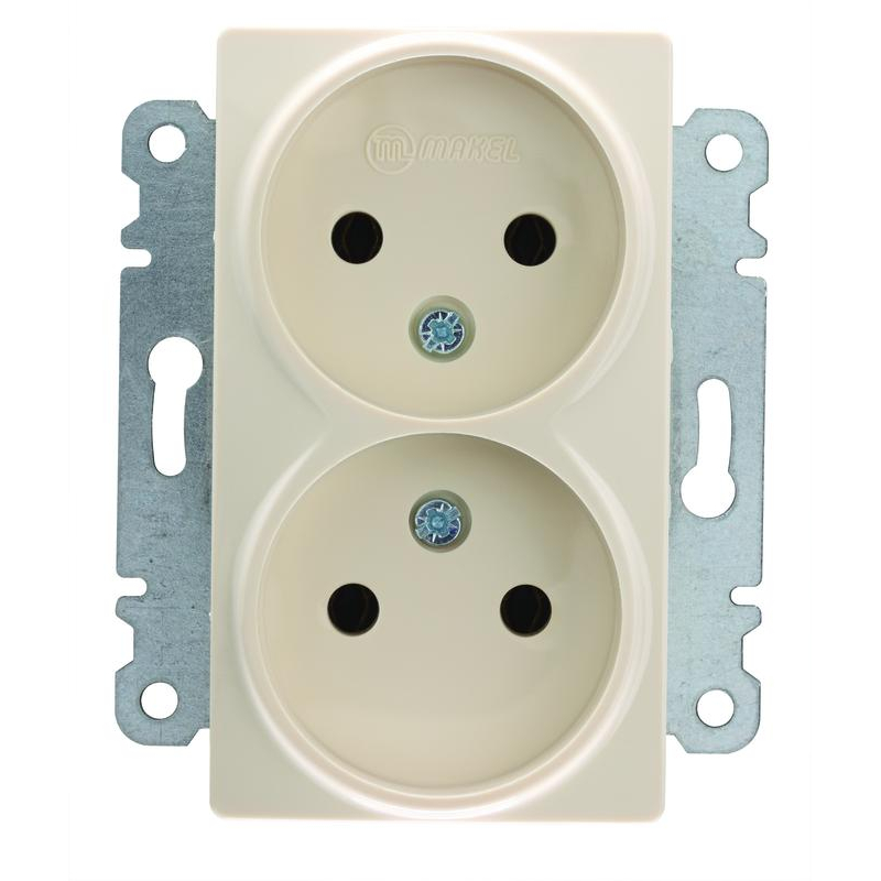 Механизм розетки 2-м СП Lillium 10А без заземл. крем. Makel 30010017