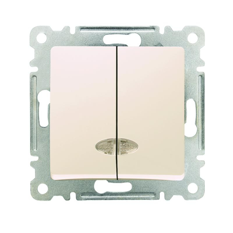 Механизм выключателя 2-кл. СП Lillium IP20 с подсветкой крем. Makel 30010023
