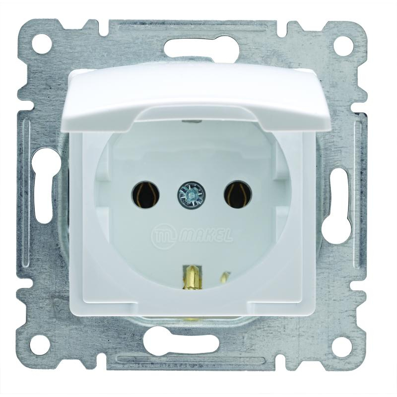 Механизм розетки СП Lillium 10А с заземл. с крышкой бел. Makel 30001029