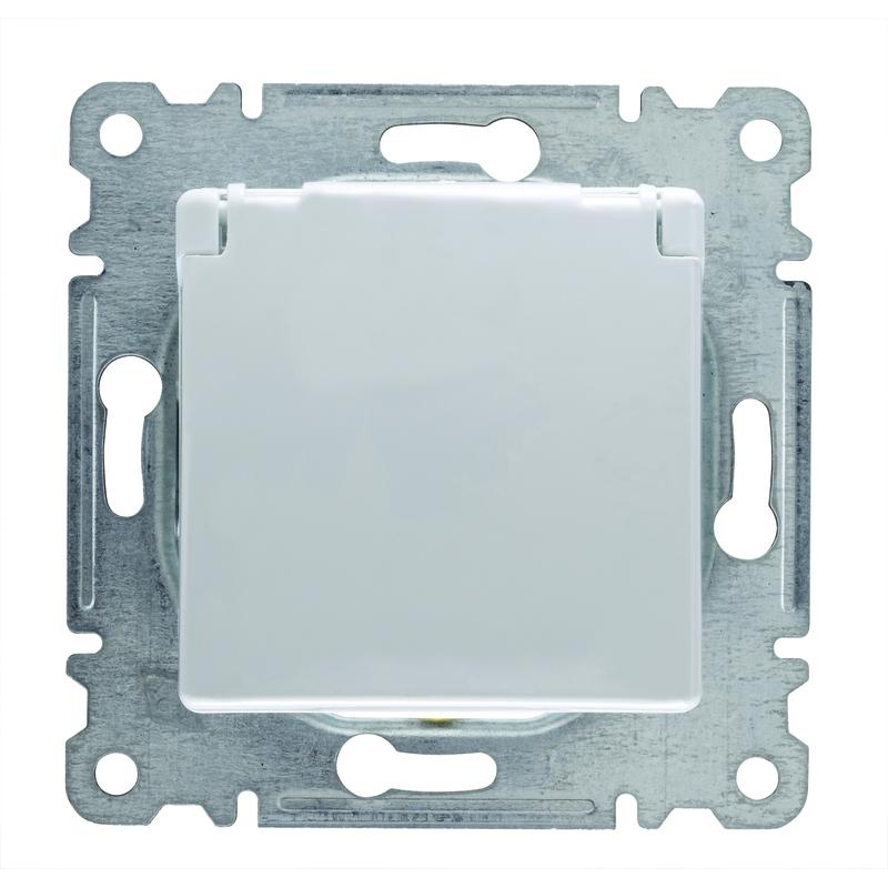 Механизм розетки СП Lillium 10А с заземл. с крышкой бел. Makel 30001029