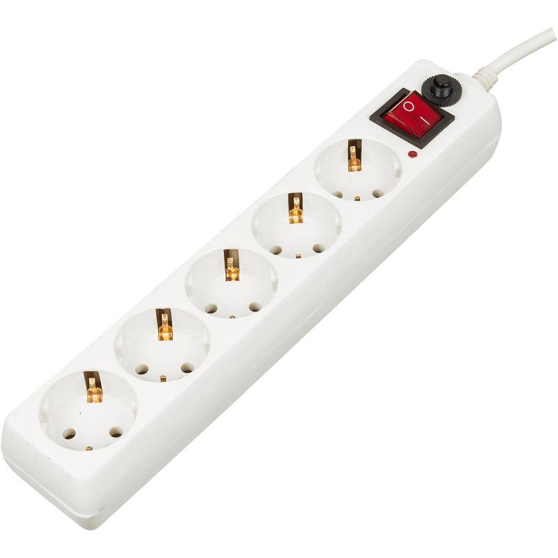 Удлинитель с сетевым фильтром 5х5м с заземл. 10А IP20 500SH-5-W CCA 2200Вт бел. BURO 992295