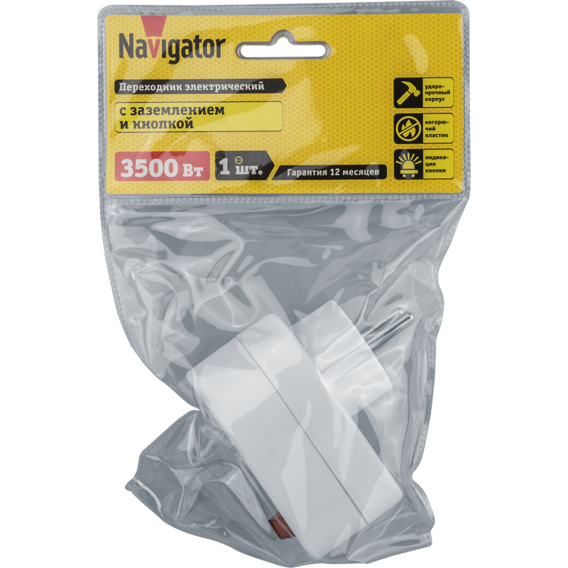 Переходник 1 гнездо для розетки с выкл. 94 669 NAD-1E-СS-WH Navigator 94669