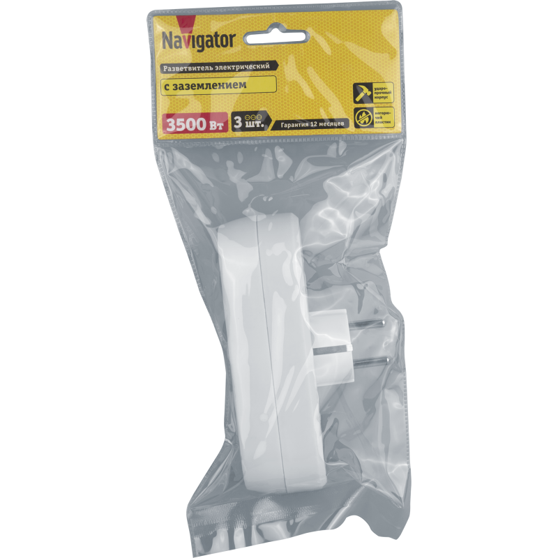 Разветвитель 3 гнезда с заземл. 94 672 NAD-L-3E-WH (в ряд) Navigator 94672