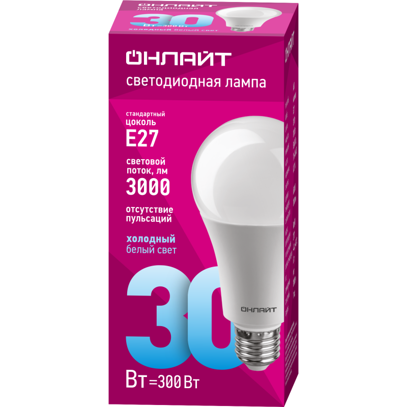 Лампа светодиодная 61 972 OLL-A70-30-230-6.5K-E27 30Вт ОНЛАЙТ 61972