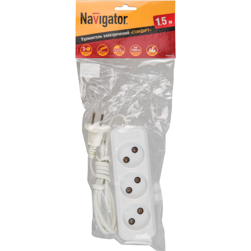 Удлинитель 71 450 3х5м NPE-S1-03-500-X-2х0.75 без заземл. Navigator 71450