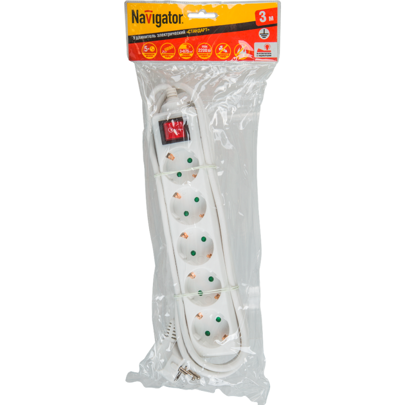 Удлинитель 71 558 5х5м NPE-S-05-500-ESC-3х0.75 с заземл. с выкл. Navigator 71558