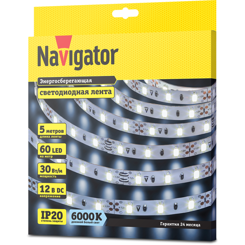 Лента светодиодная 71 697 NLS-5730СW60-30-IP20-12V 30Вт/м (уп.5м) Navigator 71697