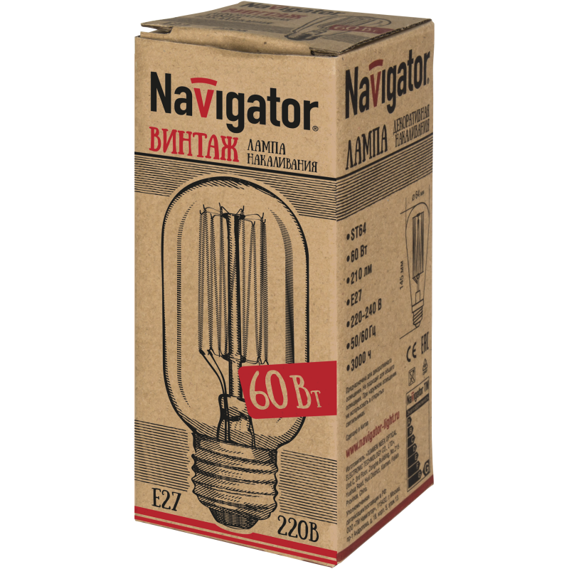 Лампа накаливания 71 958 NI-V-T45-SC15-60-230-E27-CLG Navigator 71958