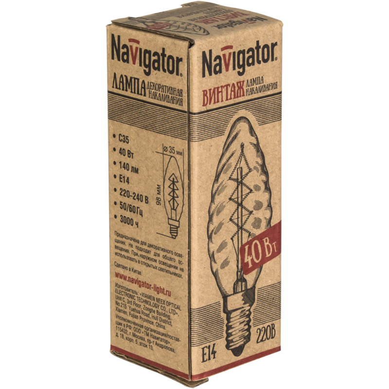 Лампа накаливания 71 954 NI-V-TC-C-40-230-E14-CLG Navigator 71954