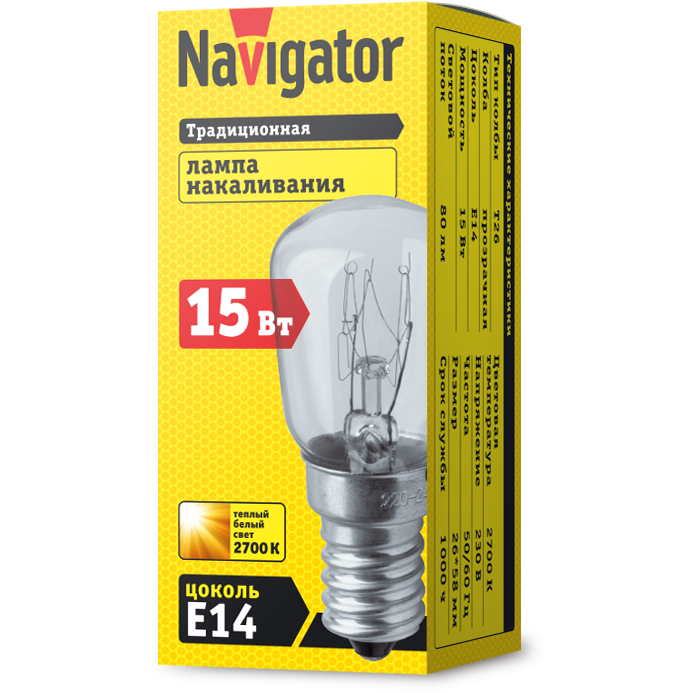 Лампа накаливания 61 203 NI-T26-15-230-E14-CL Navigator 61203