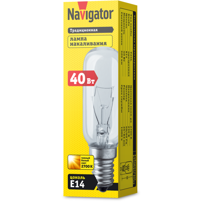 Лампа накаливания 61 206 NI-T25L-40-230-E14-CL Navigator 61206