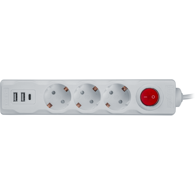 Удлинитель 61 455 NPE-USB01-03-180-ESC-3х1 1.8м USB2.1A Navigator 61455