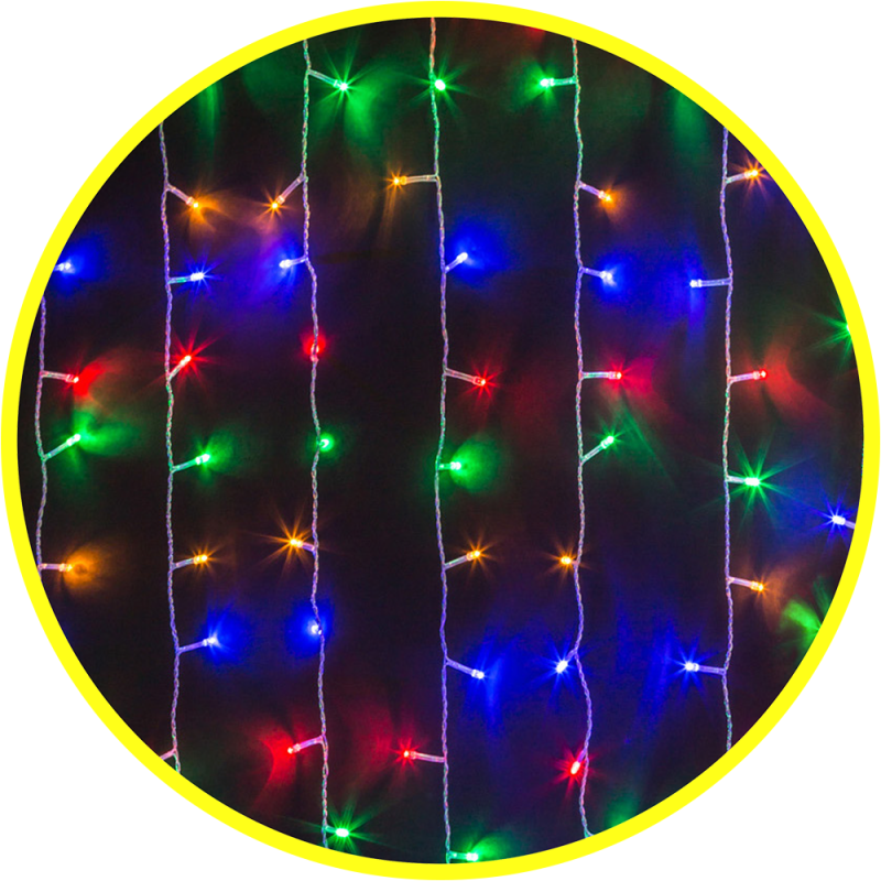Гирлянда растяжка светодиодная занавес 288 диодов, разноцветный свет, 1,5x1,5м., IP20, 8 режимов