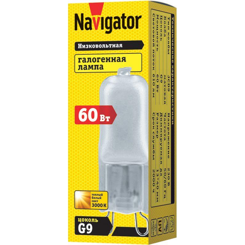 Лампа галогенная 94 233 JCD9 60Вт линейная G9 3000К 230В frost 2000h Navigator 94233