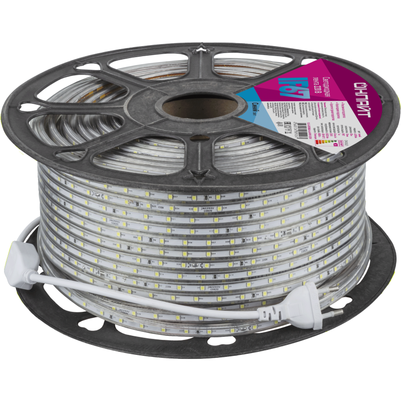 Лента светодиодная 80 926 OLS-2835B60-4.8-IP67-220V (уп.50м) ОНЛАЙТ 80926