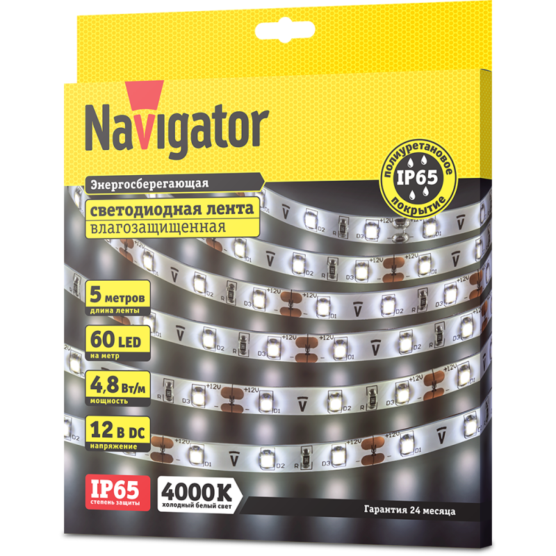 Лента светодиодная 71 401 NLS-3528W60-4.8 IP65 12B R5 4.8Вт/м (уп.5м) Navigator 71401