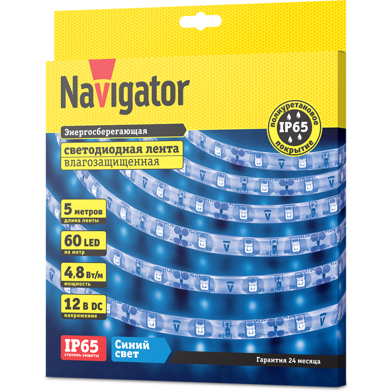 Лента светодиодная 71 404 NLS-3528B60-4.8 IP65 12B R5 4.8Вт/м (уп.5м) Navigator 71404