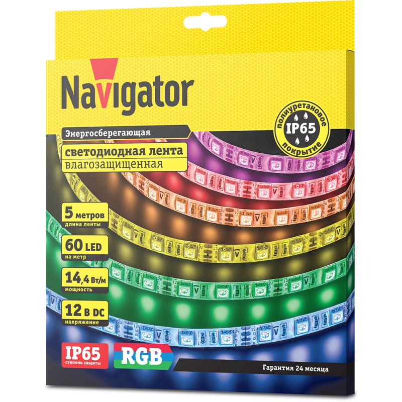 Лента светодиодная 71 429 NLS-5050RGB60-14.4 IP65 12B R5 14.4Вт/м (уп.5м) Navigator 71429