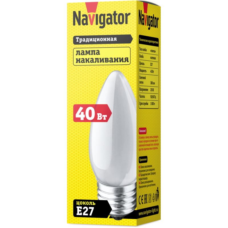 Лампа накаливания 94 326 NI-B-40-230-E27-FR Navigator 94326