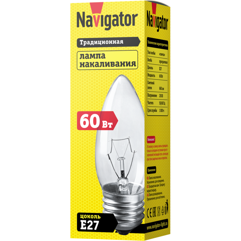 Лампа накаливания 94 329 NI-B-60-230-E27-CL Navigator 94329