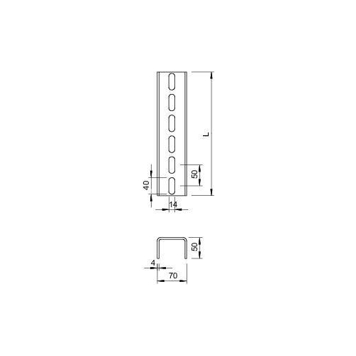 U-образная профильная рейка 70x50x6000 (US 7 600 VA4301)