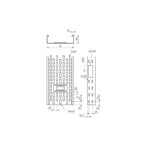 Лоток листовой перфорированный 200х60 L3000 сталь 1мм IKS 620 FS OBO 6087132