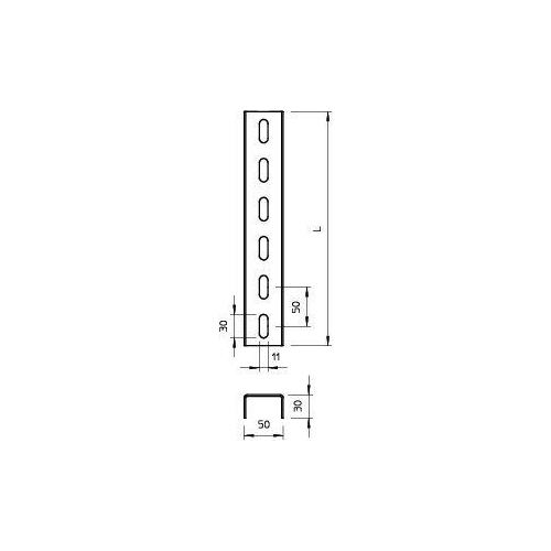 Профиль монтажный US 3 FS 30х50х3000мм толщ. 2мм U-образ. US 3 300 FS OBO 6342340