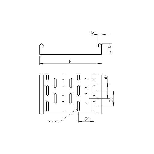 Лоток листовой перфорированный 200х35 L3000 сталь 1мм MKS 320 FT OBO 6053599