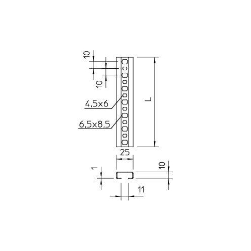 Рейка профильная 25х10 L2000 2061 L 2M FS (дл.2м) OBO 1108123