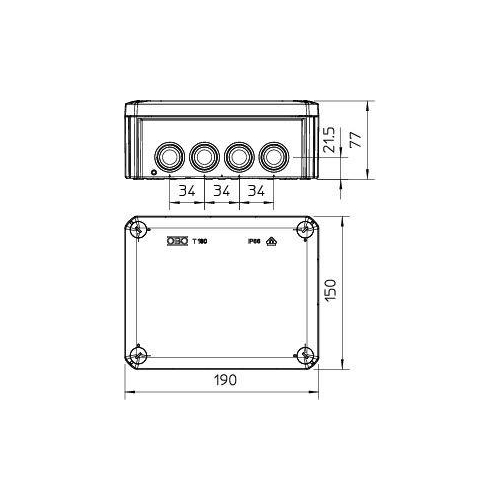 Коробка распределительная 190х150х77мм IP66 T160 7хM25 5хM32 свет. сер. OBO 2007093