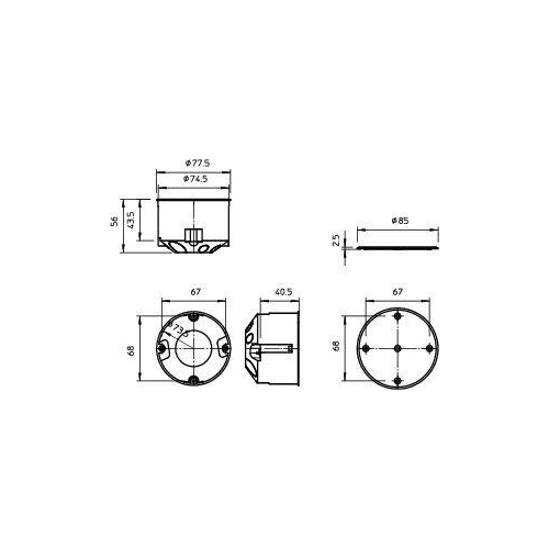 Комплект коробка монтаж. с крышкой 74х50х74 для полых стен HV 70 D PP (уп.1шт) OBO 2003430