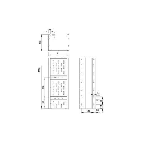 Лоток листовой перфорированный 600х160 L6000 сталь 2мм WKSG 166 FT OBO 6098566