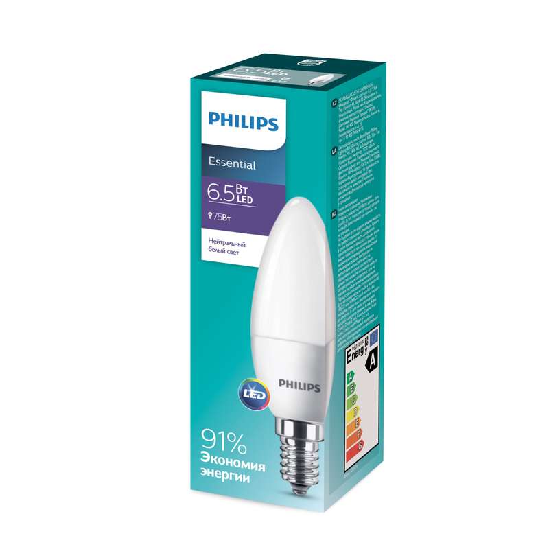 Лампа светодиодная ESSLED Candle 6.5-75Вт E14 840 B35ND RCA PHILIPS 929001886607