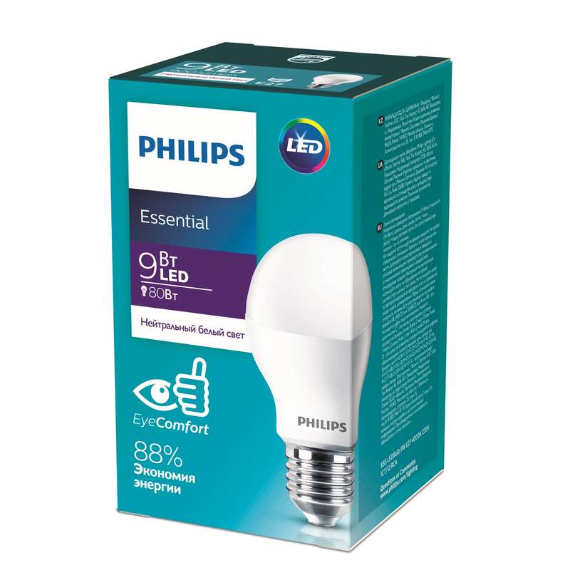 Лампа светодиодная ESS LEDBulb 9Вт 4000К нейтр. бел. E27 230В 1CT/12 RCA PHILIPS 929001962887