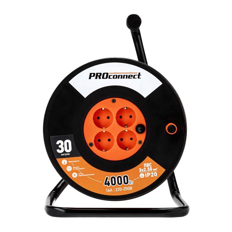 Удлинитель силовой на катушке 4х30м с заземл. PROFESSIONAL ПВС 3х2.5 PROCONNECT 11-7613
