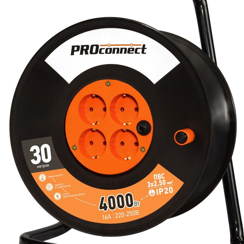 Удлинитель силовой на катушке 4х30м с заземл. PROFESSIONAL ПВС 3х2.5 PROCONNECT 11-7613